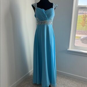 Stunning Light Blue Prom Dress with Embellished Straps